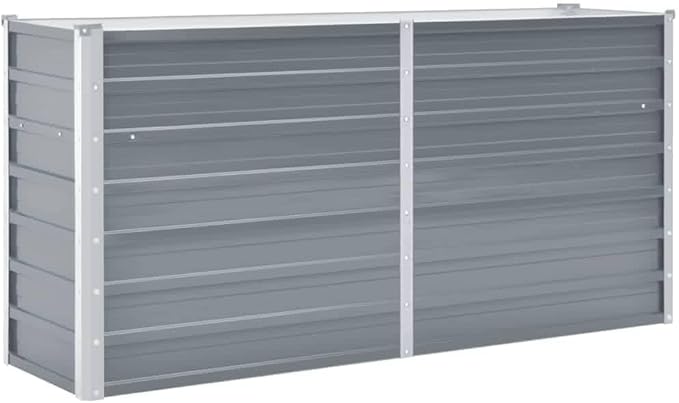Garden PlanterOutdoor Plant BoxPatio Balcony Deck for Growing Flowers Vegetables Tomatoes and HerbsGarden Raised Bed Galvanized Steel 63x15.7x31.3 Gray