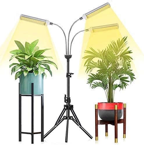 Plant Grow LightGrow Light for Indoor Plants with 20-60'' Height Adjustable- Full Spectrum Timer 3 Switch Modes Adjustable Tripod Stand &amp Gooseneck for Larger Plants (Tri Heads)