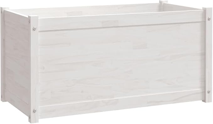 Set of 2 Wooden Garden Planter Box Raised Garden Bed Indoor Outdoor Planter Outdoor Wood Raised Garden Bed for Vegetables Flowers Herbs White 39.4x19.7x19.7 Solid Wood Pine-433