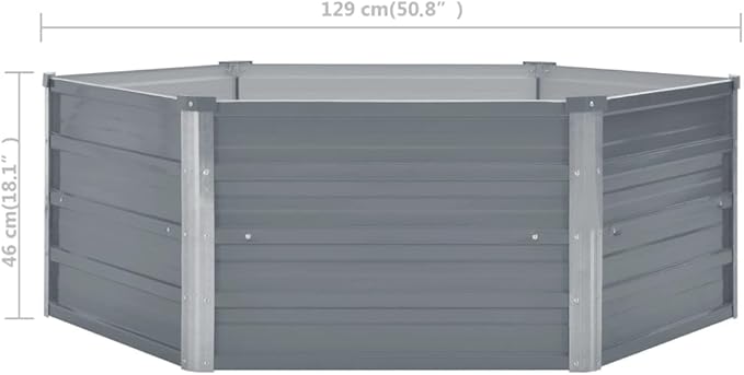 Hexagonal Raised Garden Bed Grey Galvanized Steel Planter 50.8x50.8x18.1 Inch Outdoor Planting Box for Vegetables Flowers Herbs