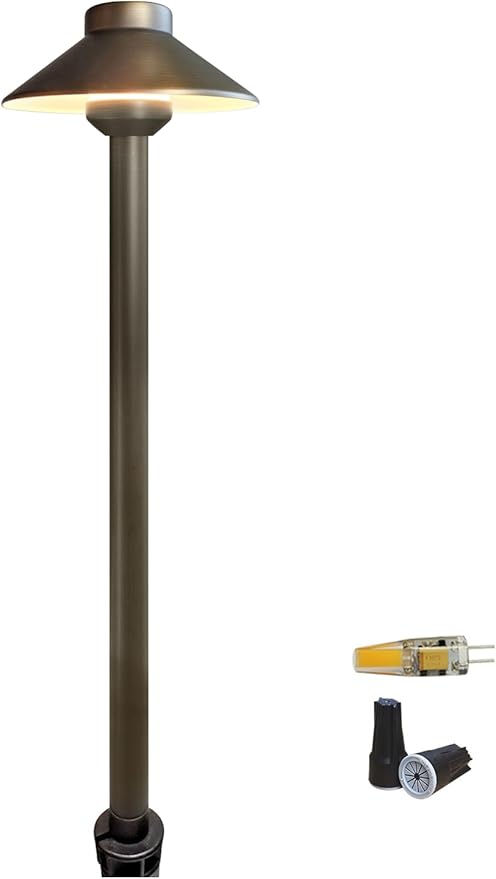 COLOER Brass Low Voltage Pathway Lights Outdoor 1-Pack with 2W LED G4 Bulb Garden Path Lights Electric IP65 Waterproof Outdoor Landscape Lighting Wired(602B)