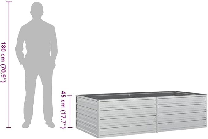 Garden Raised Bed Silver Galvanized Steel 63x63x17.7 Inch Large Rectangular Outdoor Planter Box for Vegetables Herbs Flowers Patio Terrace
