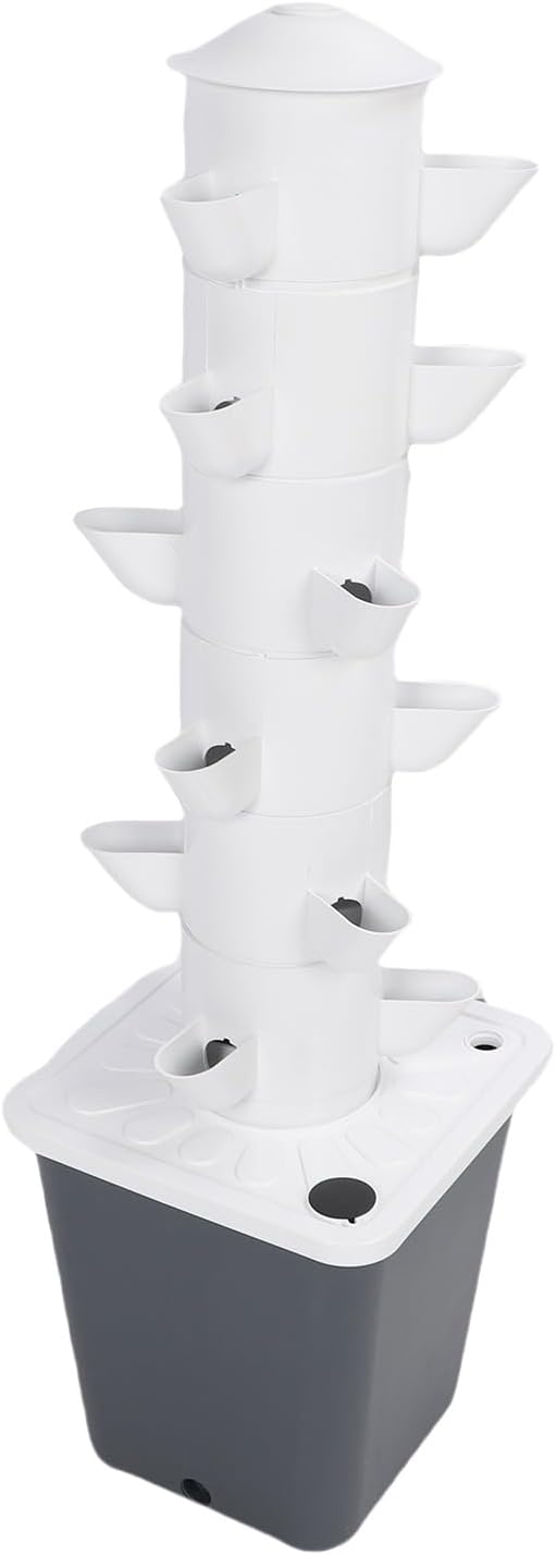 Respicefinem Vertical Hydroponic Growing System Space Saving 18 Hole Hydroponic Tower with 10L Watertank for Home Indoor Gardening Us Plug