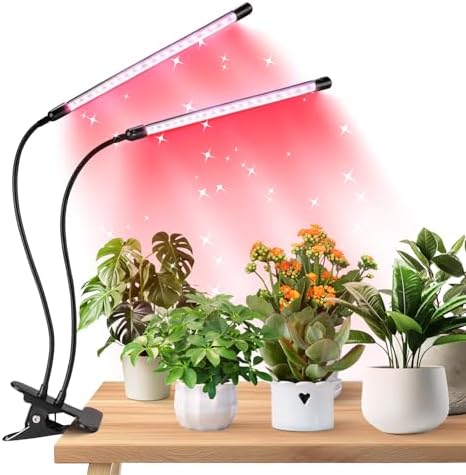 2 Heads LED Grow Lights for Indoor Plants Adjustable Clip-On Plant Lamp with Timer (3/9/12H) 3 Light Modes Flexible Gooseneck for Optimal Growth