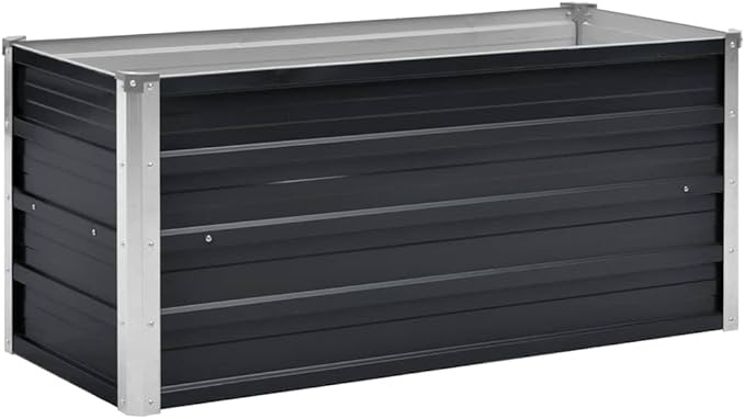 vidaXL Garden Raised Bed Galvanised Steel Rectangular Garden Planter for Flowers and Planters Bottomless Raised Flower Bed Weather-Resistant Anthracite 39.4x15.7x17.7