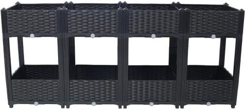 LuckyNote】Planter Raised Beds - Elevated Planter Garden Box with Drainage Plug Raised Garden Beds for Vegetable/Flower/Herb Outdoor Standing Planter Beds Gardening Kit63x15.7x27.7 (Black)