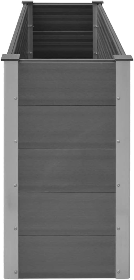 Large Garden Raised Bed Gray Wood-Plastic Composite &amp Aluminum 59.1x19.7x35.8 Inch Outdoor Planter Box for Patio Balcony Gardening