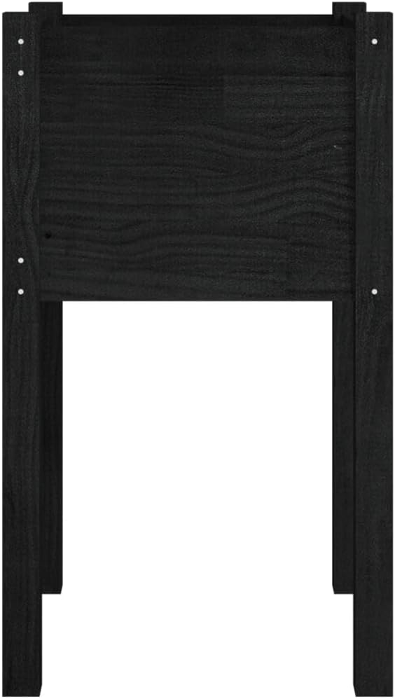 Garden Planter Set of 2 Black Solid Pinewood 15.7x15.7x27.6 in Square Raised Garden Bed for Outdoor Plants Durable Finish