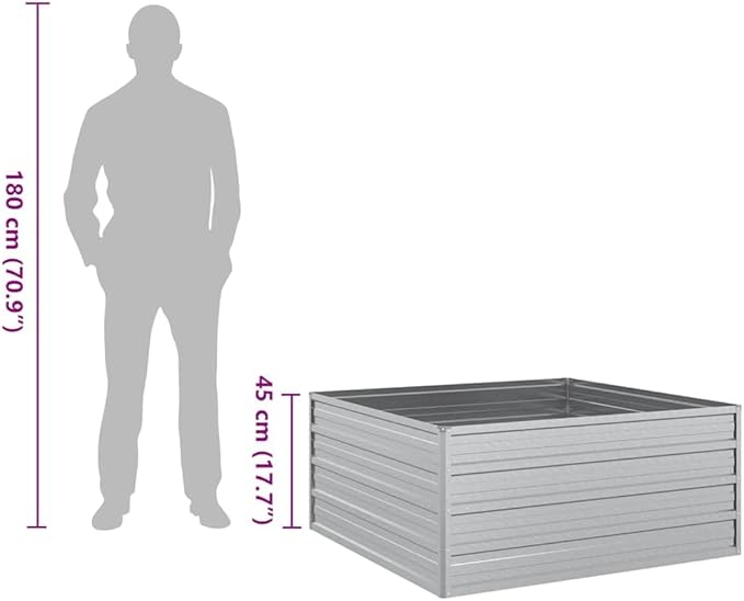 Garden Raised Bed Silver Galvanized Steel 39.4x39.4x17.7 inch Square Outdoor Planter for Vegetables Flowers Durable Metal Construction
