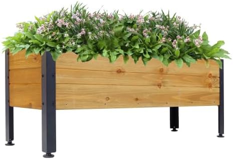 LuckyNote】Wood Rectangular Garden Planter Box Raised Bed OutdoorPlanters for Outdoor PlantsElevated Herbs Vegetables Flowers Great Patio Deck Balcony37x12.75x14.75 InchFir Wood with Metal Legs