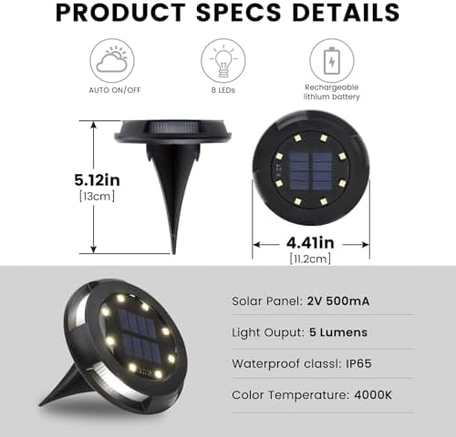 Solar Outdoor Lights 8PCS Rechargeable LED Landscape Lighting IP65 Waterproof 500mAh Battery 0.2W Solar Panel Warm White - Perfect for Gardens &amp Pathways