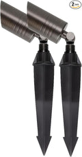W58371 Proline RAL-8100 2-Pack Low Voltage LED Landscape Spotlight – Solid Brass Bronze Finish 12V Outdoor Lighting for Path Accent &amp Garden – Heavy-Duty Adjustable Fixture with Stake
