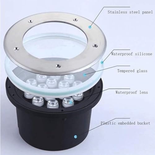 Round Ground Landscape Light - Built-in Outdoor Floor Lamp AC85-265V Outdoor Buried Lights Outdoor Recessed Spot Light IP67 Waterproof Floor Lamp Led Beam Light(Warm White Light6W)