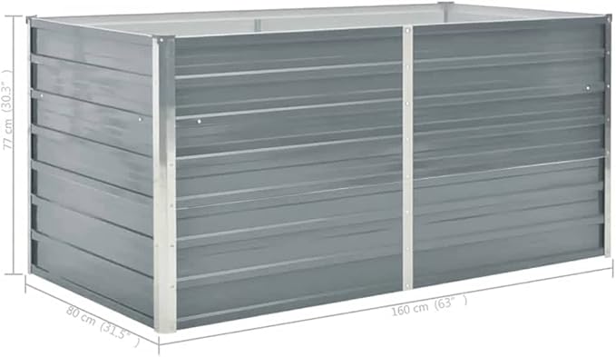 Outdoor Garden Raised Bed Galvanized Steel Metal Outdoor Garden Raised Planter Box for Flowers Vegetables Fruits Herbs Gray 63x31.5x30.3