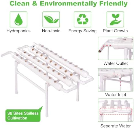 Hydroponics Growing System 1 Levels 36 Sites/Hydroponic Planting Vegetables Garden Tools with Water Pump Timer Nest Basket Growth Sponge for Vegetables Flowers Fruits