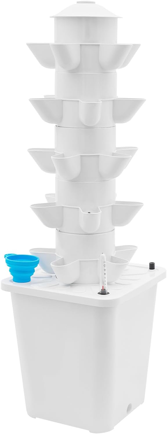 25 Plants Hydroponic Tower Hydroponics Growing System Vertical Garden Planter with Water Pump Plants Germination Kit for Indoor Herbs Vegetables Fruits (White)
