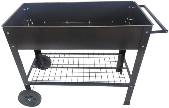 Mobile Elevated Metal Garden Bed Cart with Wheels Tall Raised Planter Box with Legs and Shelf for Vegetables Herbs Flowers Indoor Outdoor Patio Backyard Gardening with Drainage Hole System