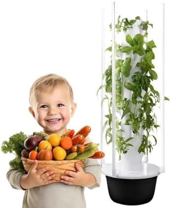 Smart Hydroponic Growing Tower with Pump &amp LED Indoor Vertical Garden for Home Gardening Space-Saving Plant System Easy to Use Ideal for Herbs &amp Vegetables