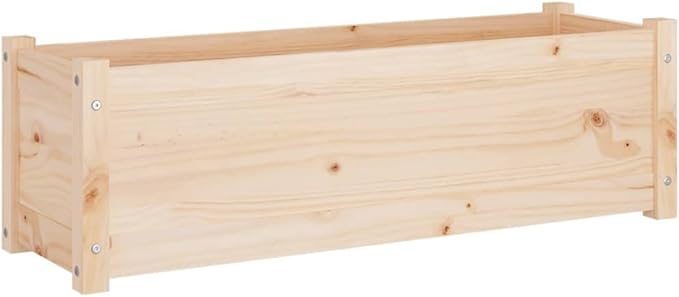 Garden Planter Set of 2 Natural Solid Pinewood Large Durable Rectangular Raised Garden Bed Planters for Outdoor Plants Untreated Finish 39.4x39.4x12.2 in