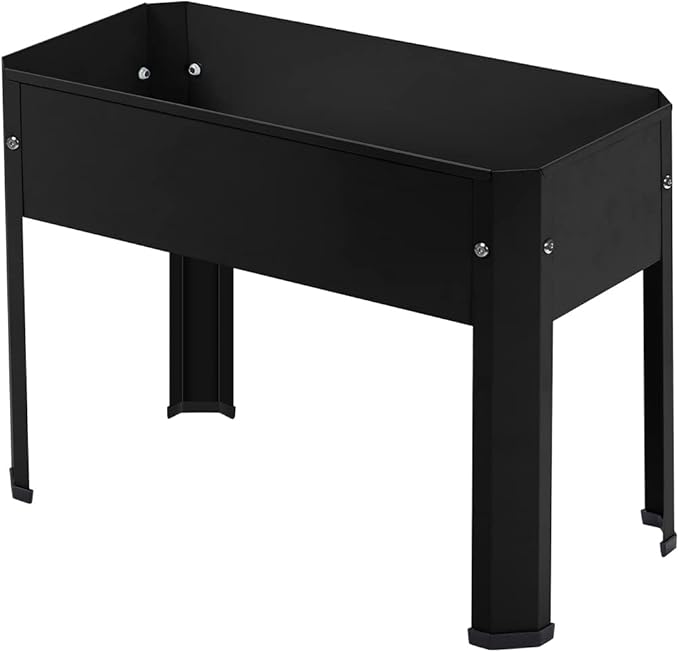 Elevated Planter Box Raised Garden Bed Galvanized Steel Planter Box with Legs for Flower Fruit Herb Vegetable Growing (Black)