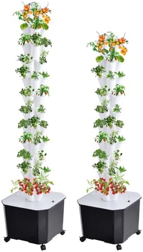 Hydroponics Growing Tower - Vertical Hydroponic System for Indoor and Outdoor Gardens 10-Layer Design with 50 Slots for Vegetables and Fruits Includes Silent Pump