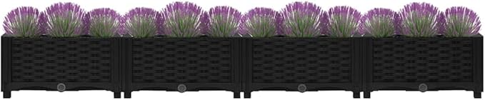 Raised Garden Bed 63x15.7x9.1 Polypropylene Planter Outdoor Elevated Planting Box for Vegetables Herbs Flowers Black
