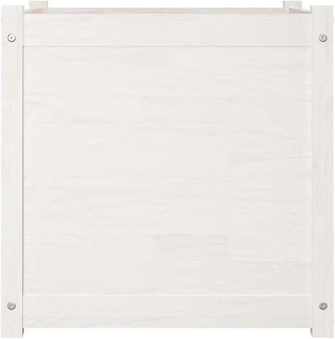 White Solid Pine Wood Garden Planter Set 23.6x23.6x23.6 Inch Outdoor Square Raised Garden Bed for Flowers Herbs Vegetables Weather Resistant Finish
