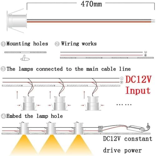 4PCS 1W LED Recessed Spotlight - Mini Landscape Lighting 12V IP65 Waterproof Wall Light Black Ceiling Lamp for Kitchen &amp Stairs Yellow 120° Beam Angle