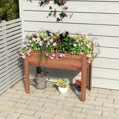 48x24x30 inch Raised Garden Bed with Legs Elevated Wooden Planter Box for Outdoor Plants Flowers Fruits Vegetable Herb Growing. (40 * 20 * 31 Brown)
