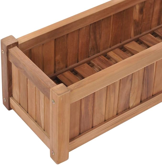 Teak Wood Raised Garden Bed for Fence Retaining Wall - Welded Wire Landscape Grid Galvanized Steel Fine Sanded 39.4 in.