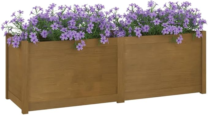 Wooden Garden Planter Box Outdoor Raised Garden Bed Garden Yard Wood Box for Vegetables Flowers Herbs and Succulents Honey Brown 59.1x19.7x19.7 Solid Wood Pine