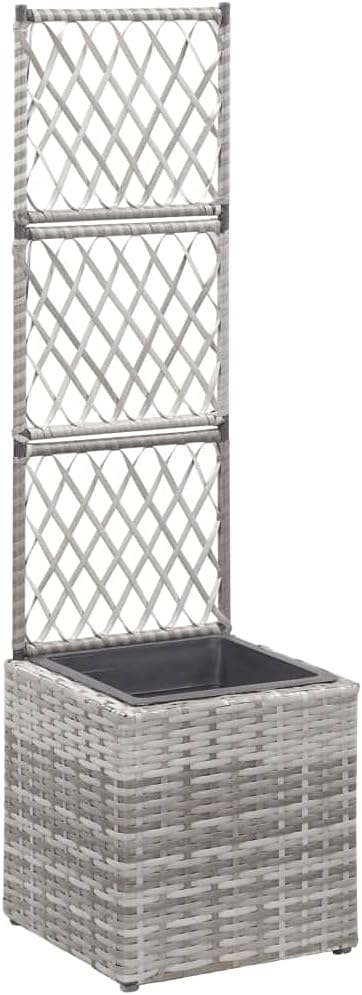YAFF Trellis Raised Bed with 1 Pot 11.8x11.8x42.1 Poly Rattan Gray (7.04lbs)