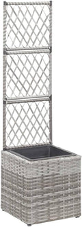 YAFF Trellis Raised Bed with 1 Pot 11.8x11.8x42.1 Poly Rattan Gray (7.04lbs)