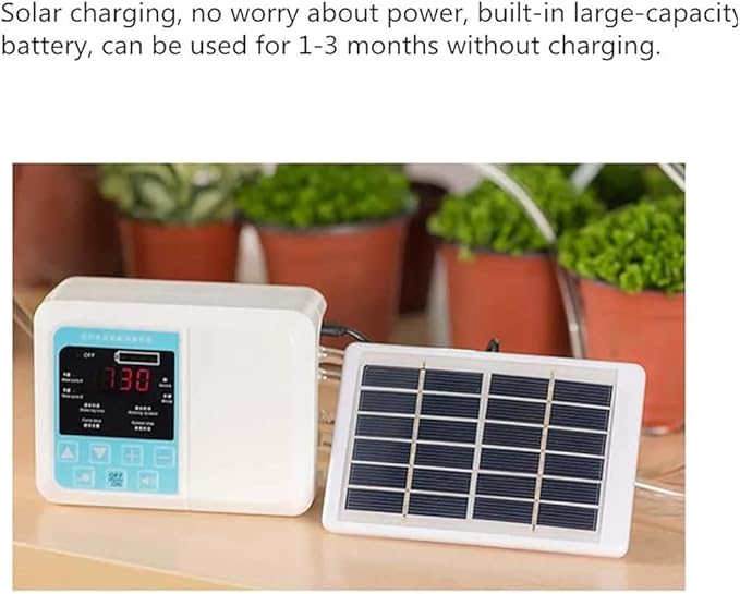 Double Pump Automatic Watering Device Solar Automatic Drip Irrigation Kit with Electronic Water Timer: Self-Watering System for 20 Potted Plants