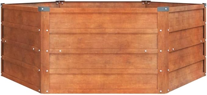YAFF Garden Raised Bed Rusty Corten Steel Large Hexagonal 50.8 x 50.8 x 17.7 in Outdoor Planter Box for Vegetables Herbs Flowers Durable