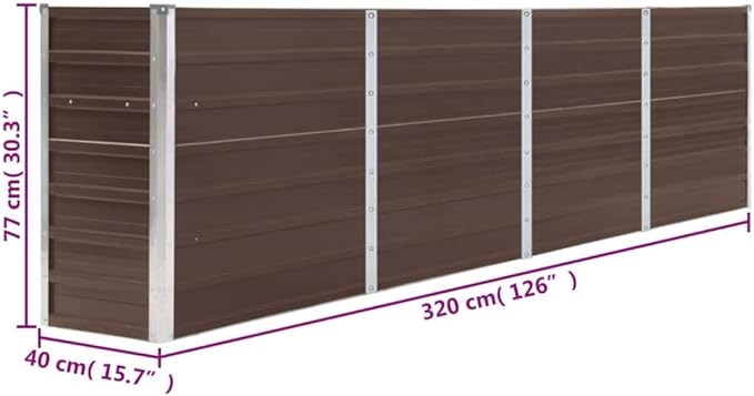 Raised Garden Bed 126x15.7x30.3 Galvanized Steel Brown Unique Plant Pots Plant Pots Outdoor Garden Pots Pot Planter for Outdoor Porch Gardening Plants