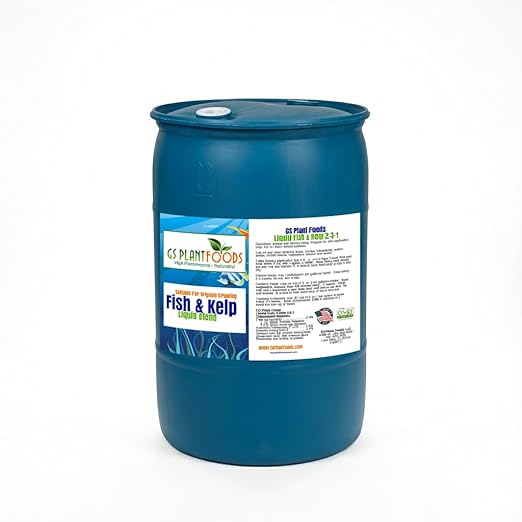 GS Plant Foods Liquid Fish &amp Kelp Fertilizer (55 Gallons) – Organic Material Review Institute Listed Natural Plant Food for Home Gardens and Vegetables