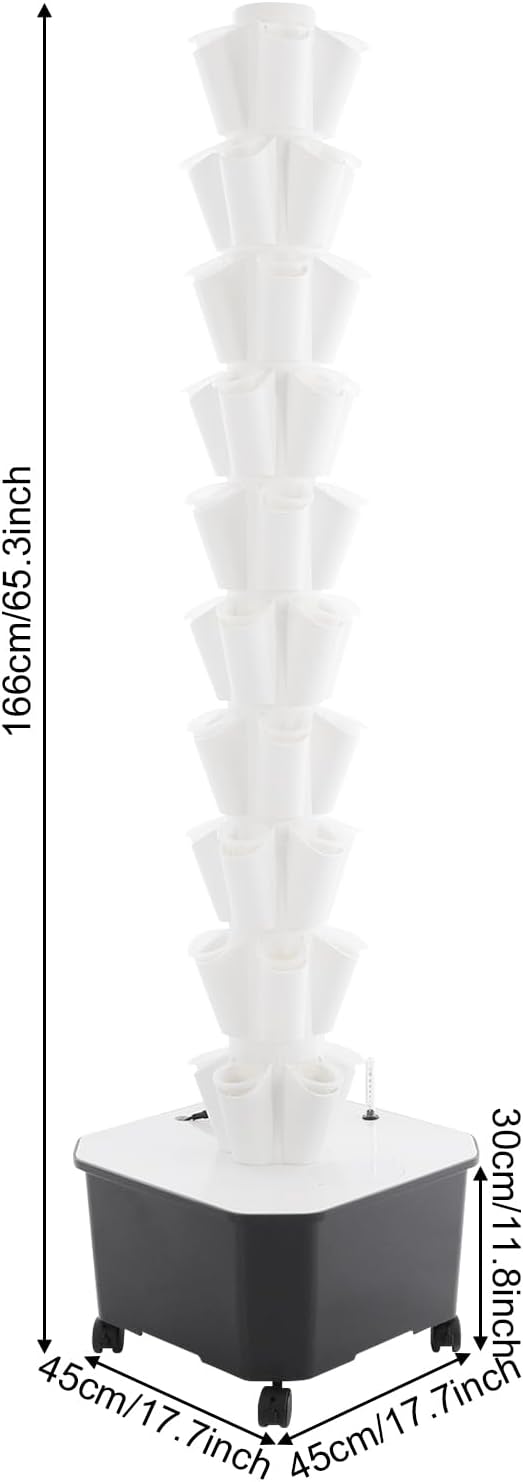 Hydroponic Growing Tower 10 Layered Hydroponic Planting Tower 50 Slots Vegetable Growth Hydroponics System 25L Water Tank Hydroponic Garden Tower for Vegetable Strawberries Lettuce