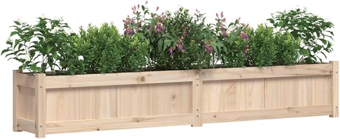 Large Rectangular Garden Planter Natural Solid Pine Wood 70.9 x 12.2 Inch Outdoor Raised Garden Bed for Flowers Herbs Vegetables