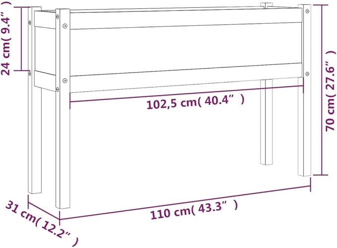 Natural Wood Planter Solid Pinewood Large Rectangular Outdoor Garden Bed 43.3 x 27.6 Inch Raised Planter Box for Patio Balcony Decking