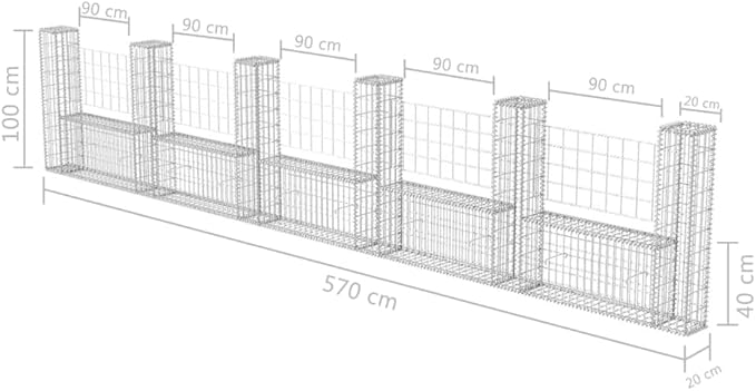 Gabion Basket U-Shape Galvanized Steel 224.4x7.9x39.4 Gabion Raised Bed Gabion Cages Basket Steel Woven Gabion Net for Backyard Garden -AA