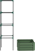 24x24x11.75 Galvanized Urban Garden Planter Box with Built-in Tomato Cages Green Color Weatherproof Construction Design