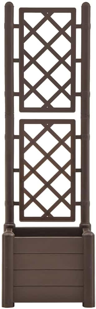 Large Garden Planter with Trellis Mocha Polypropylene Square Raised Bed for Outdoor Plants 16.9x16.9x55.9 Inch Durable Matte Finish