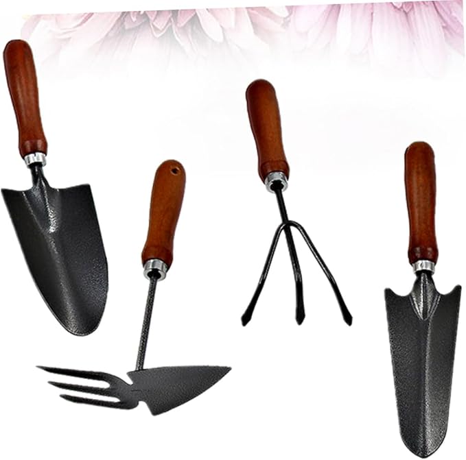 GALPADA Mini Gardening Tool Set 4pcs Thickened Iron Shovel with Wooden Handle for Planting Weeding and Digging in Garden and Pots