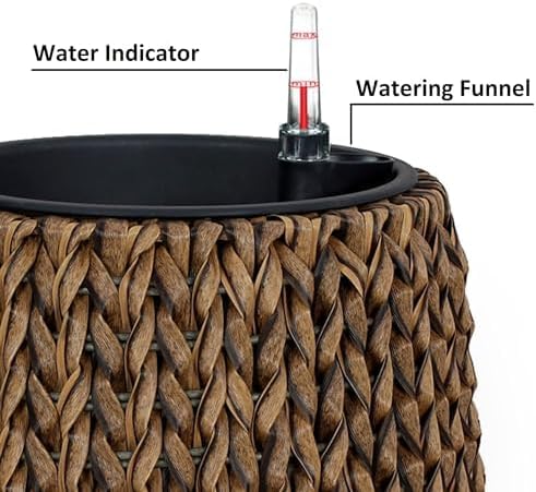 Generic 14.6 Self Watering Wicker Planter Garden Decoration Pot Dark Brown Round