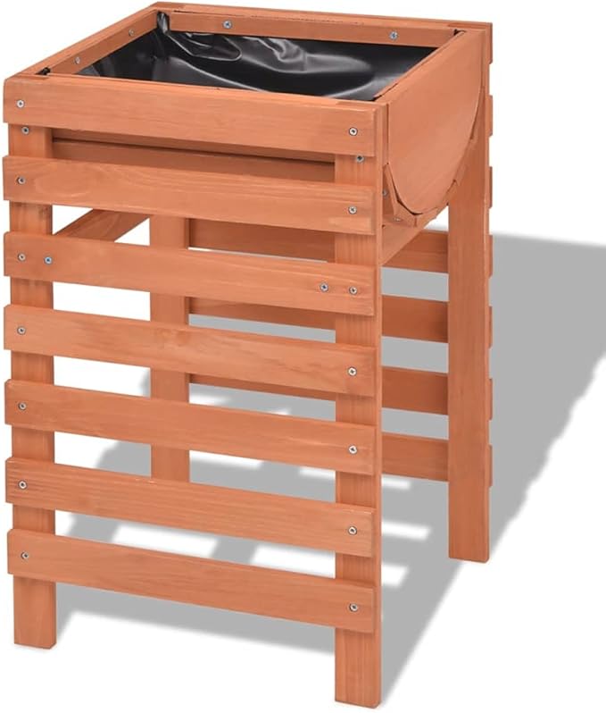 Beige Solid Chinese Fir Wood Planter Rectangular Medium Outdoor Garden Bed 15x15x23.6 Inch Raised Planter Box for Patio Balcony Indoor Plants