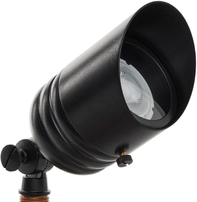 VOLT Fat Boy 12V Brass Outdoor Spotlight (Black) with 5W 2700K Warm White 400 Lumen MR16 LED Bulb for Low Voltage Landscape Lighting of Yard Lawn Garden Patio Trees &amp House