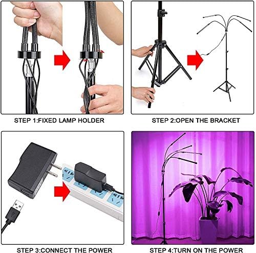 Grow Light for Indoor Plants Full Spectrum Grow Light Indoor Plant Lights 5 Head 165 LED Floor Plant Light with Stand 10 Level Grow lamp Light for Plants (4-Heads Grow Lights)
