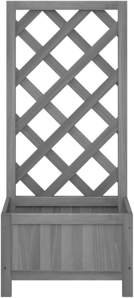 Grey Solid Fir Wood Rectangular Planter with Trellis 11.8 x 15.7 x 35.4 in for Outdoor Plants Garden Patio Balcony Raised Garden Bed