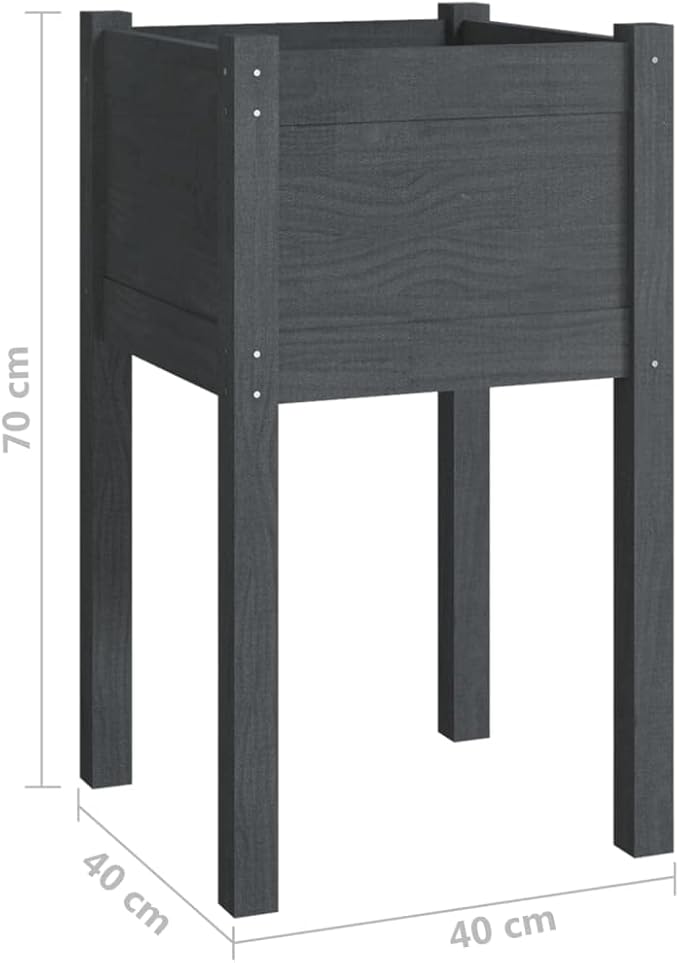 Set of 2 Wooden Garden Planter Box Raised Garden Bed with Legs Outdoor Wood Planter Box Stand Outdoor Wood Raised Garden Bed Gray 15.7x15.7x27.6-453